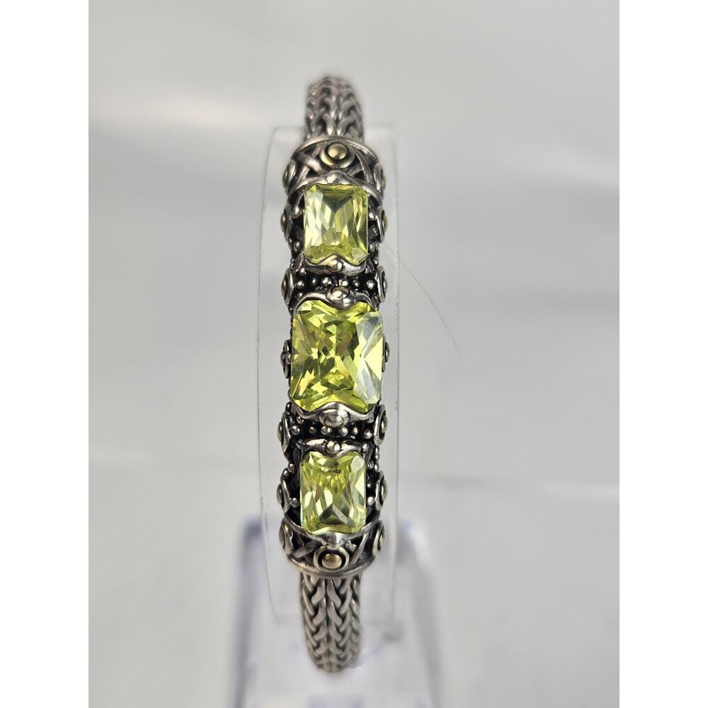 925 Sterling Silver Green/Yellow Gemstones Woven Bracelet 7.5"‎